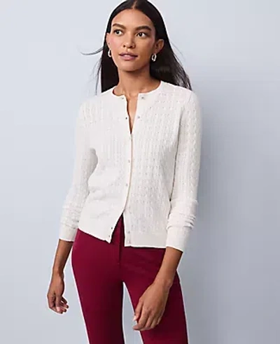 Ann Taylor Petite Weekend Collection Shimmer Cardigan In White