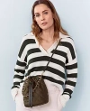 Ann Taylor Petite Weekend Collection Stripe Collared Sweater In Green/white Stripe