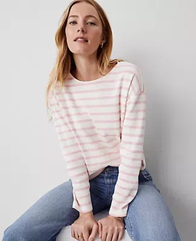 Ann Taylor Petite Weekend Collection Stripe Relaxed Long Sleeve Top In Soft Blush