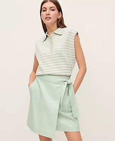 Ann Taylor Petite Weekend Collection Striped Collared Sweater Vest In Green