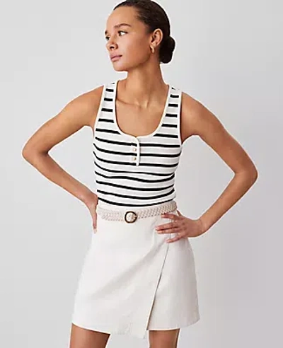 Ann Taylor Petite Weekend Collection Striped Henley Tank Top In Winter White - Black