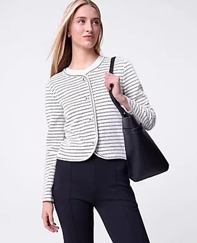 Ann Taylor Petite Weekend Collection Striped Knit Jacket In White