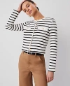 Ann Taylor Petite Weekend Collection Striped Knit Jacket In Winter White - Black