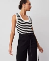 Ann Taylor Petite Weekend Collection Striped Open-stitch Sweater Shell Top In Black/white Combo