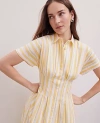Ann Taylor Petite Weekend Collection Striped Pleated Midi Pocket Shirtdress In Mimosa