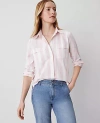 Ann Taylor Petite Weekend Collection Striped Pocket Blouse In Soft Blush