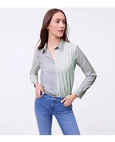 Ann Taylor Petite Weekend Collection Striped Relaxed Perfect Shirt In Gray