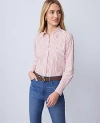 Ann Taylor Petite Weekend Collection Striped Relaxed Perfect Shirt In Neutral
