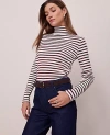 Ann Taylor Petite Weekend Collection Striped Turtleneck Top In Black
