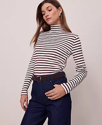 Ann Taylor Petite Weekend Collection Striped Turtleneck Top In Black