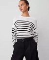Ann Taylor Petite Weekend Collection Striped Wedge Sweater In White/black Multi