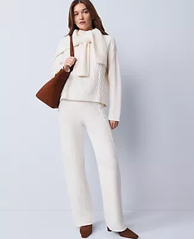 Ann Taylor Petite Weekend Collection The Mixed Stitch Wide-leg Sweater Pant In White