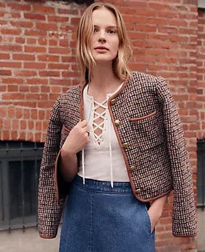 Ann Taylor Petite Weekend Collection Tweed Crew Neck Jacket In Multi