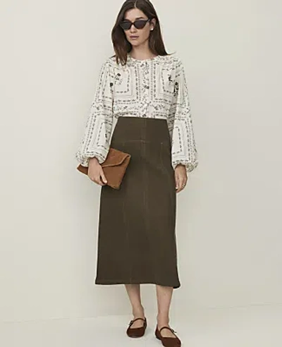 Ann Taylor Petite Weekend Drop Waist Midi Skirt In Caper Shadow
