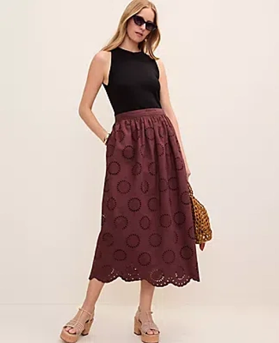 Ann Taylor Petite Weekend Eyelet Gathered Maxi Skirt In Brown