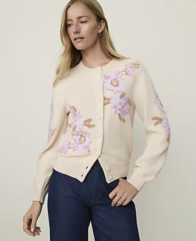 Ann Taylor Petite Weekend Floral Jacquard Cardigan In Dusted Orchid