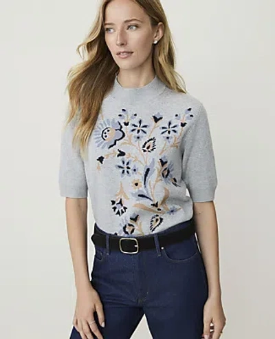 Ann Taylor Petite Weekend Floral Jacquard Mock Neck Sweater Tee In Night Sky