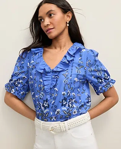 Ann Taylor Petite Weekend Floral Ruffle Trim Blouse In Multi