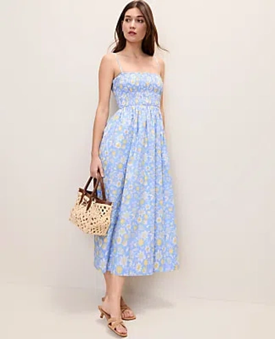 Ann Taylor Petite Weekend Floral Smocked Midi Dress In Blue