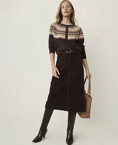Ann Taylor Petite Weekend Patch Pocket Midi Skirt In Brown