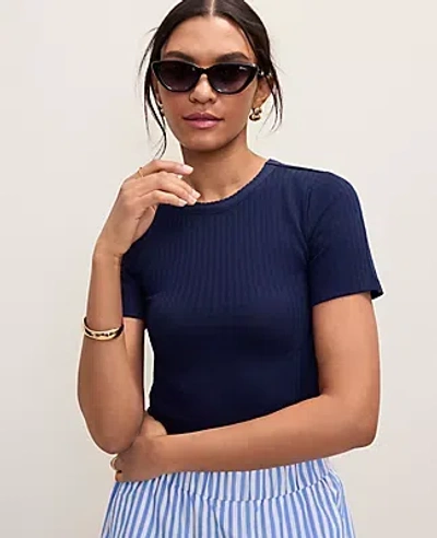 Ann Taylor Petite Weekend Pointelle Crew Neck Tee