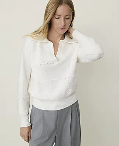 Ann Taylor Petite Weekend Popcorn Stitch Collared Sweater In Winter White