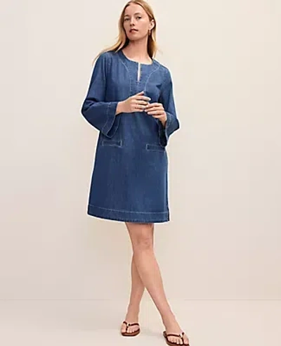 Ann Taylor Petite Weekend Split Collar Shift Dress In Blue
