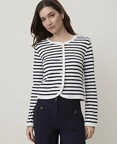 Ann Taylor Petite Weekend Striped Knit Cardigan In Night Sky