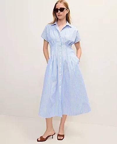 Ann Taylor Petite Weekend Striped Pleated Midi Shirtdress In Multi