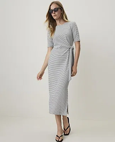 Ann Taylor Petite Weekend Striped Tie Waist Midi Dress In Night Sky