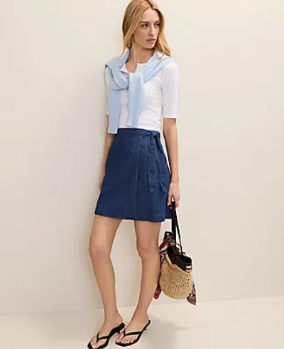 Ann Taylor Petite Weekend Tie Waist Denim Skirt In Blue