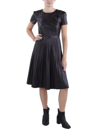 Ann Taylor Petites Womens Faux Leather Knee-length Mini Dress In Black