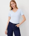 Ann Taylor Pima Cotton V-neck Tee In Blue Wisp
