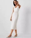 Ann Taylor Pinstripe Belted Midi Pencil Skirt In Dusty Ivory Melange