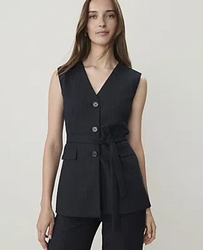 Ann Taylor Pinstripe Belted Vest In Navy Stripe