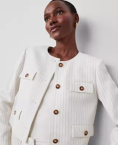 Ann Taylor Pinstripe Crew Neck Jacket In Dusty Ivory Melange