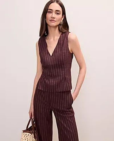 Ann Taylor Pinstripe Peplum Top In Brown