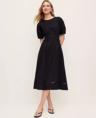 Ann Taylor Pintuck Linen Blend Midi Dress In Black