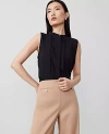 Ann Taylor Pintucked Button Shell Top In Black