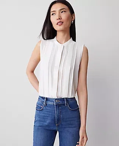 Ann Taylor Pintucked Button Shell Top In Winter White