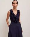 Ann Taylor Pintucked Ruffle Sleeveless Top In Night Sky