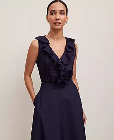 Ann Taylor Pintucked Ruffle Sleeveless Top In Night Sky