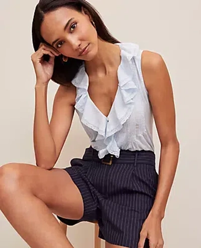 Ann Taylor Pintucked Ruffle Sleeveless Top In Zephyr Blue