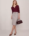 Ann Taylor Plaid Belted Midi Pencil Skirt In Gray