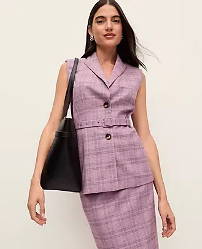 Ann Taylor Plaid Belted Vest In Pink