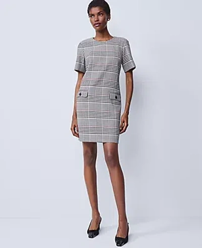 Ann Taylor Plaid Button Pocket Shift Dress In Multi