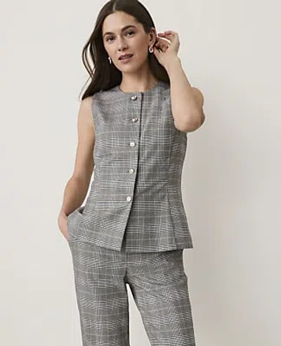 Ann Taylor Plaid Crew Neck Peplum Vest In Blue Plaid