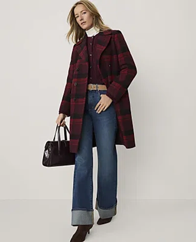 Ann Taylor Plaid Fitted Double Breasted Coat In Purest Plum
