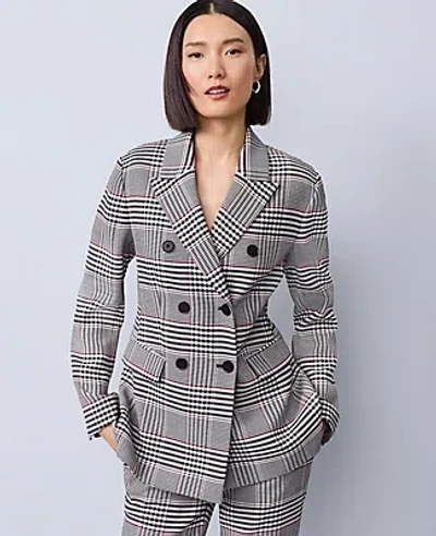 Ann Taylor Plaid Fitted Long Blazer In Black