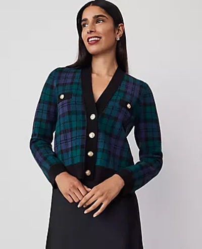 Ann Taylor Petite Plaid Jacquard V-neck Cardigan In Rainforest